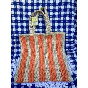 Ashland Summer Celebrations Paper Woven Bag Peach & Cream Tote 15x15”